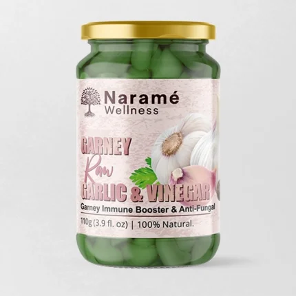 Narame Wellness® Garney Immune Booster & Anti-Fungal supplement bottle with a natural and organic label, designed to support immune health, fight infections, and promote overall well-being with a blend of powerful ingredients.